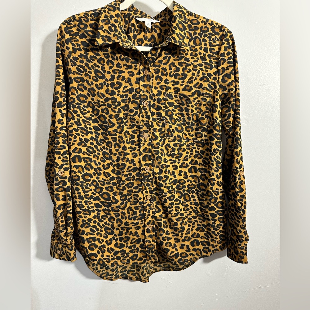 Time And Tru Women's S Brown Black Leopard Print Button Front Shirt | SKU 0909